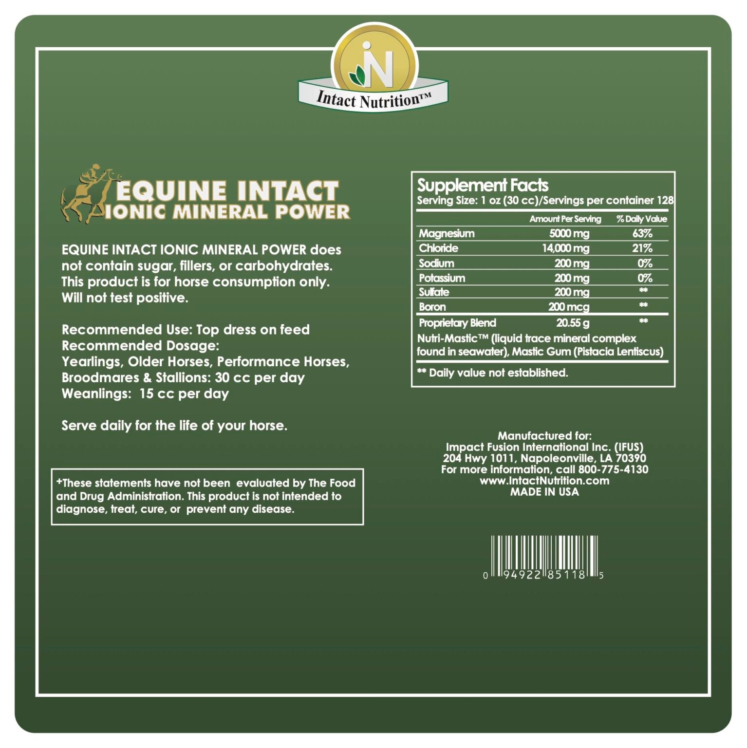 Equine Intact™ label back — directions for use