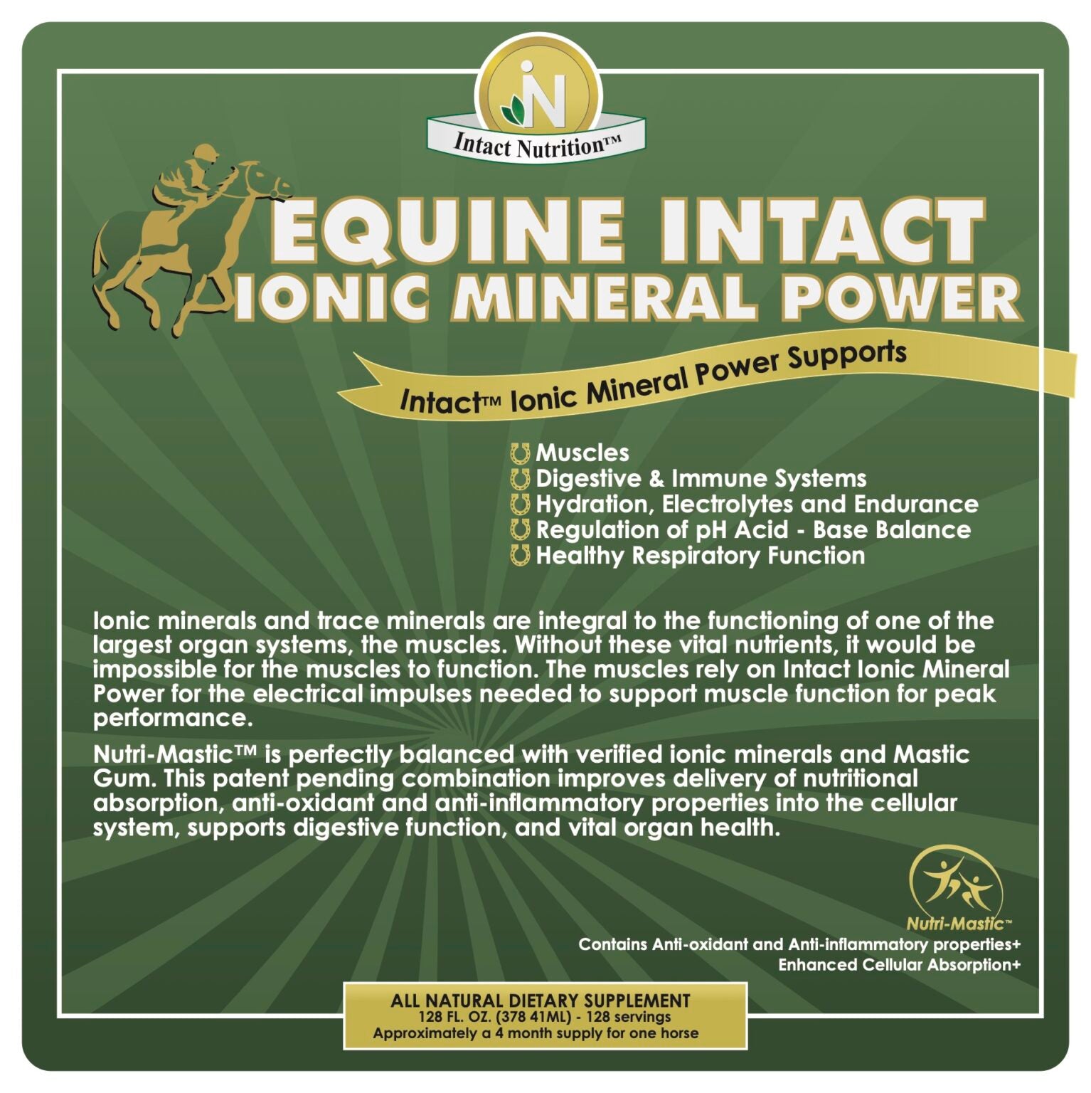 Equine Intact™ ingredient panel — supplement facts