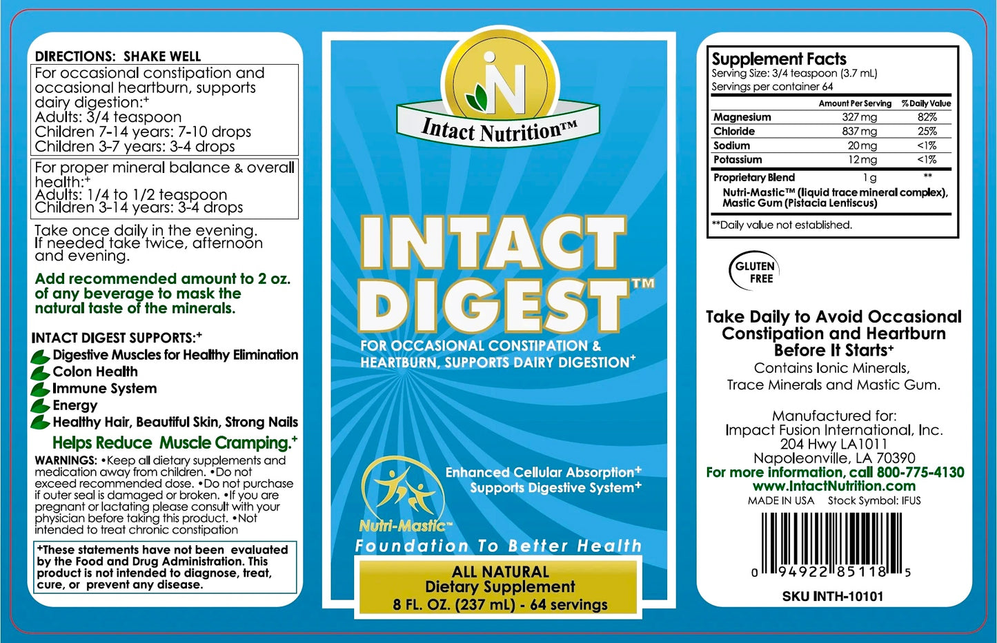 Intact Digest™ ingredient panel — supplement facts