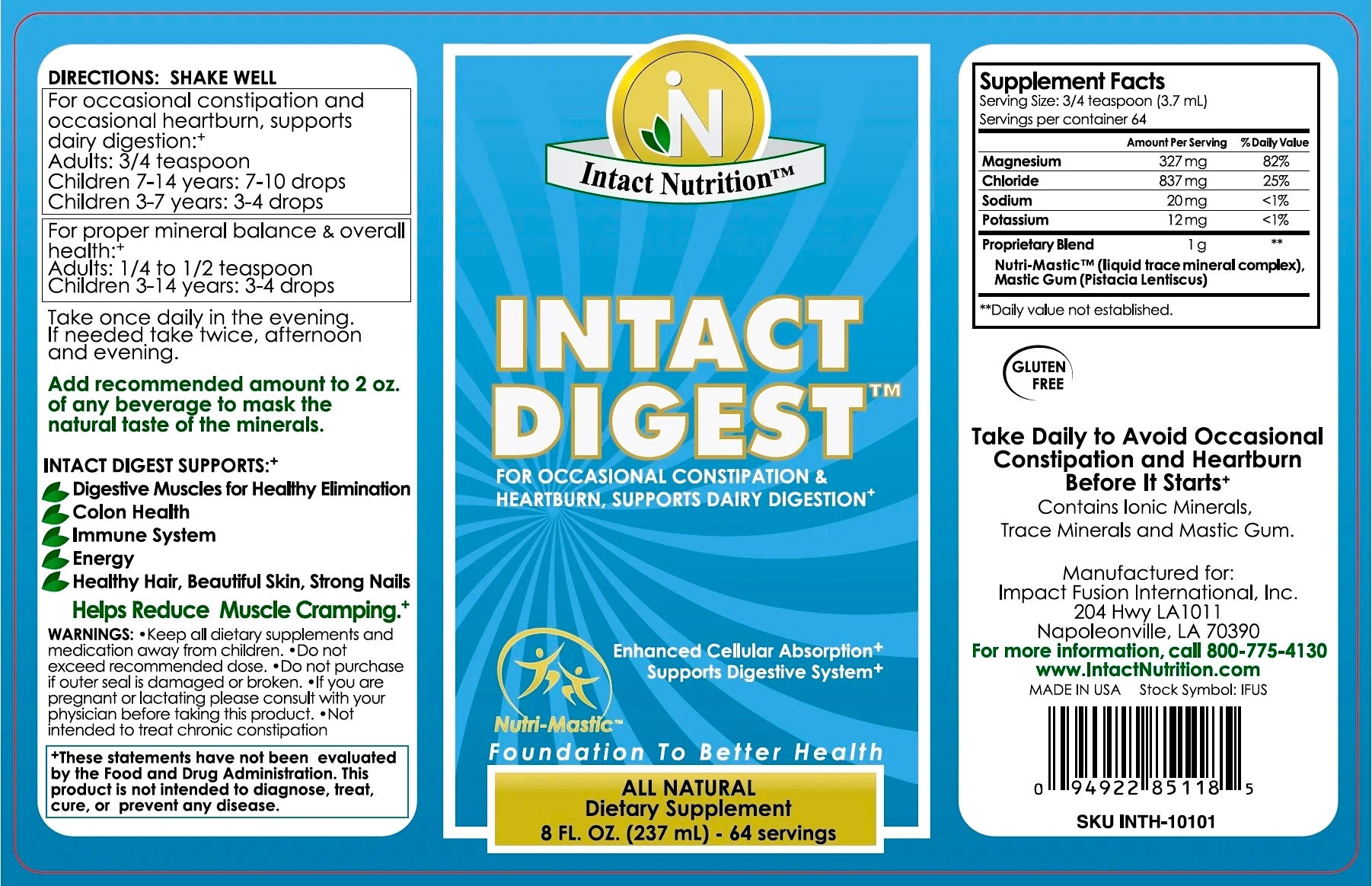 Intact Digest™ ingredient panel — supplement facts