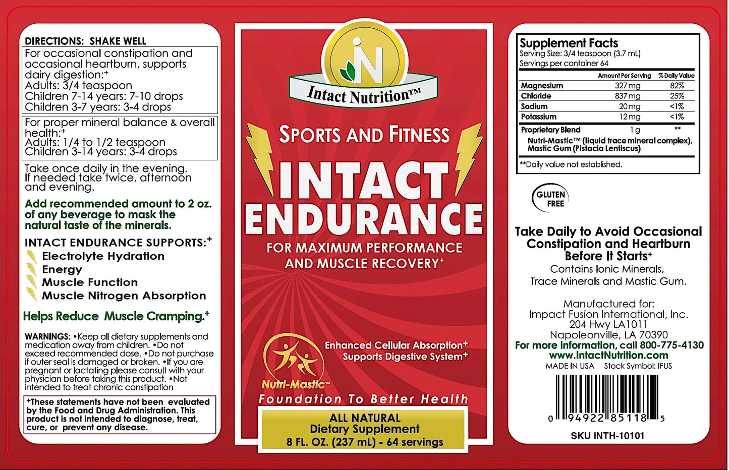 Intact Endurance™ ingredient panel — supplement facts