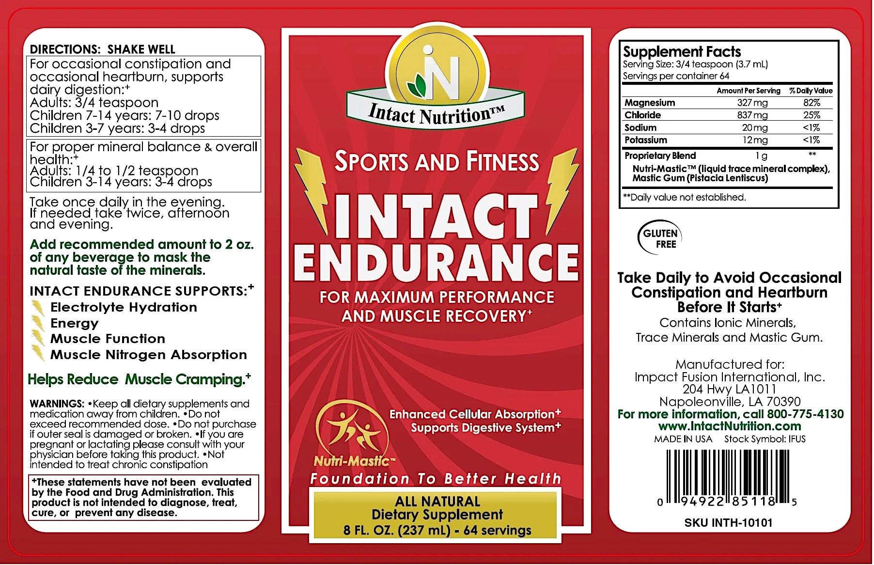 Intact Endurance™ ingredient panel — supplement facts