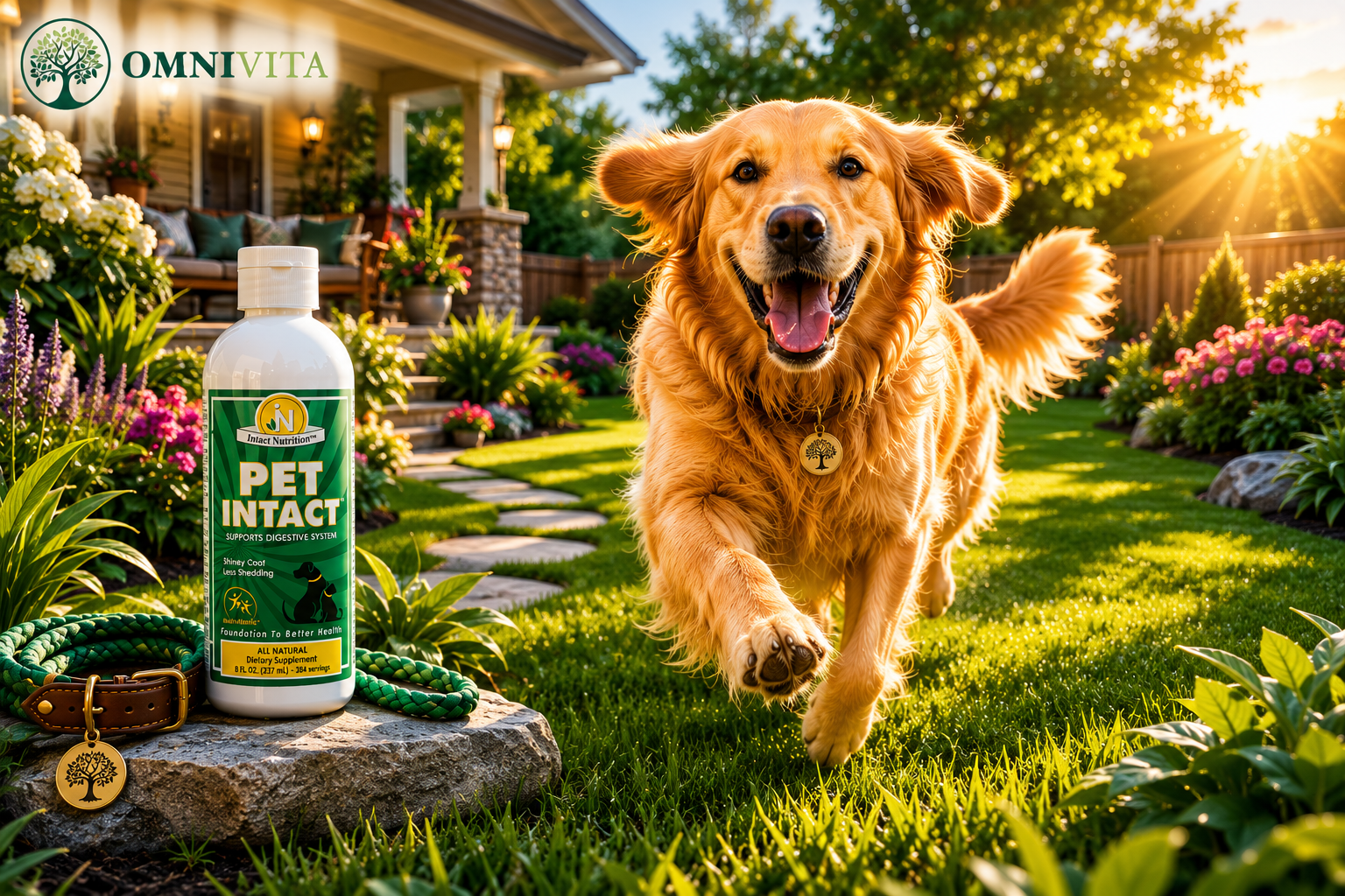 Golden retriever outdoors with Pet Intact