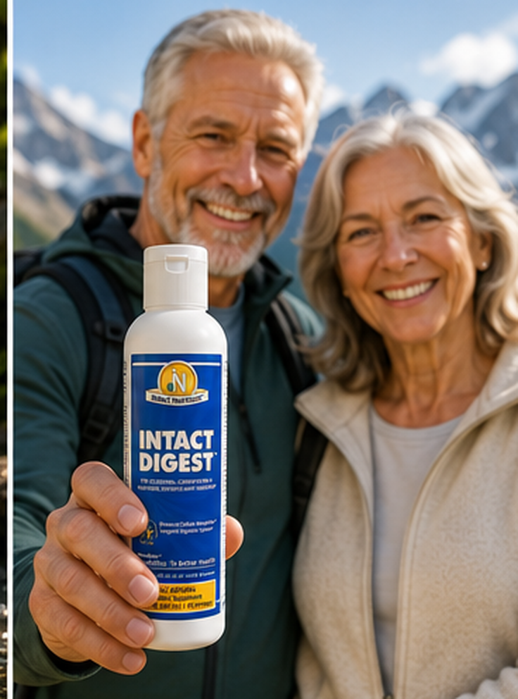 Couple holding Intact Digest in the mountains