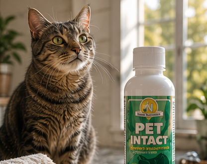 Tabby cat beside Pet Intact